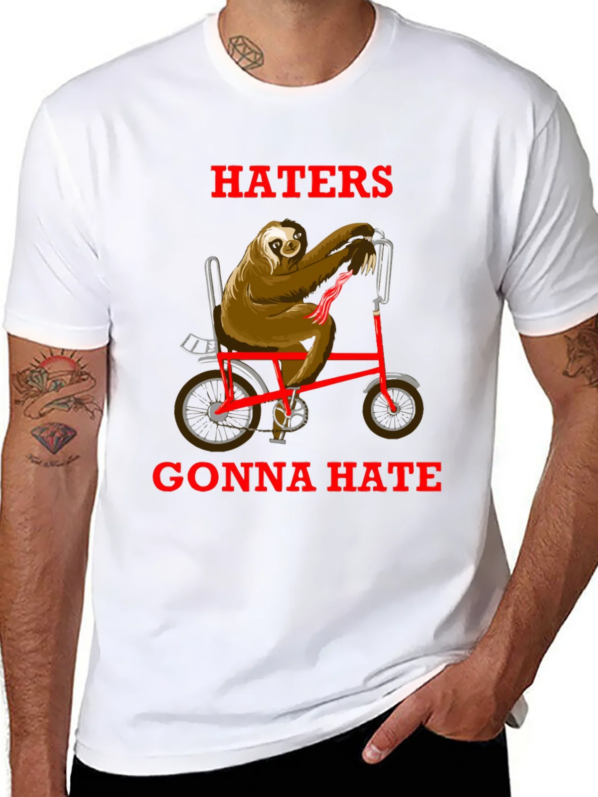 Haters Gonna Hate Sloth on Bike T-Shirt product image 7