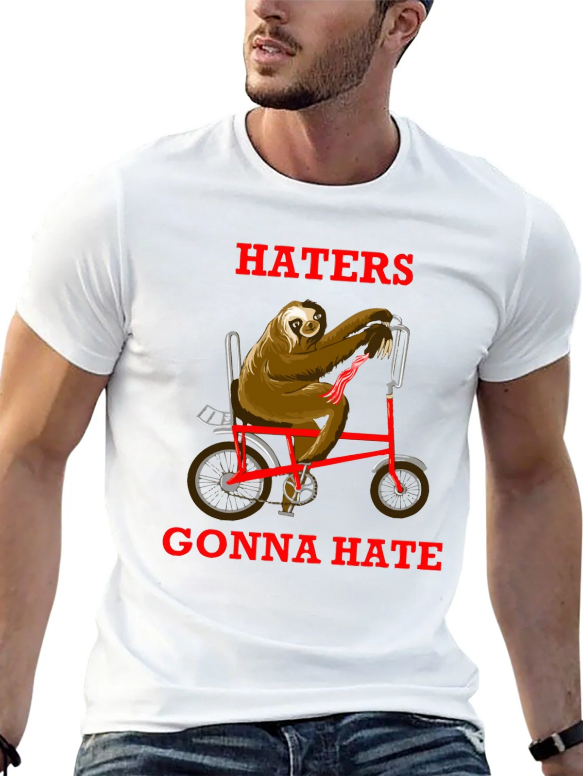 Haters Gonna Hate Sloth on Bike T-Shirt product image 12