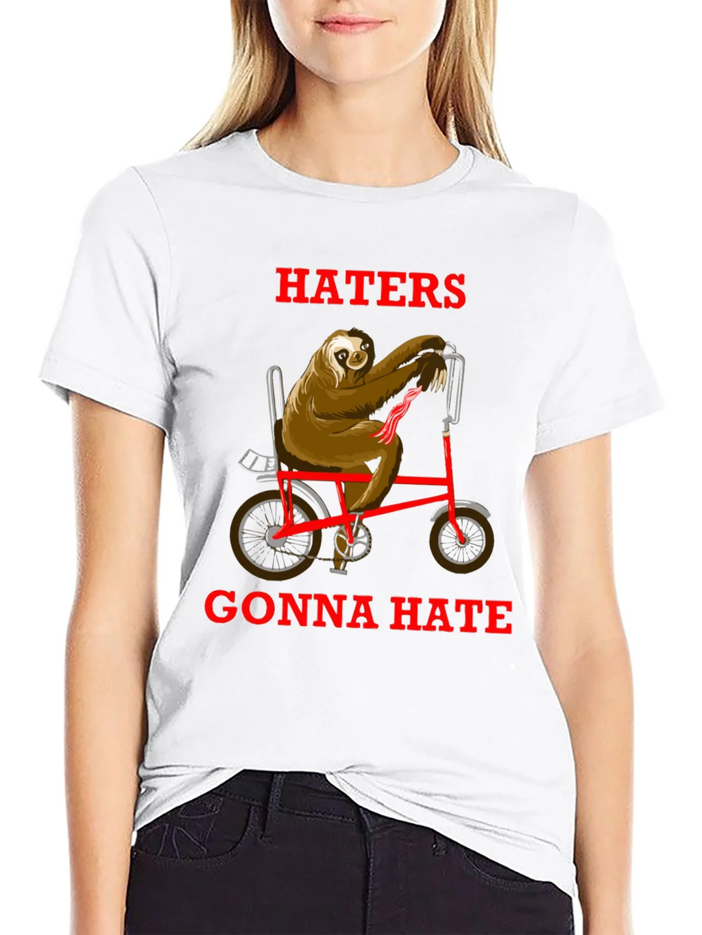 Haters Gonna Hate Sloth on Bike T-Shirt product image 8