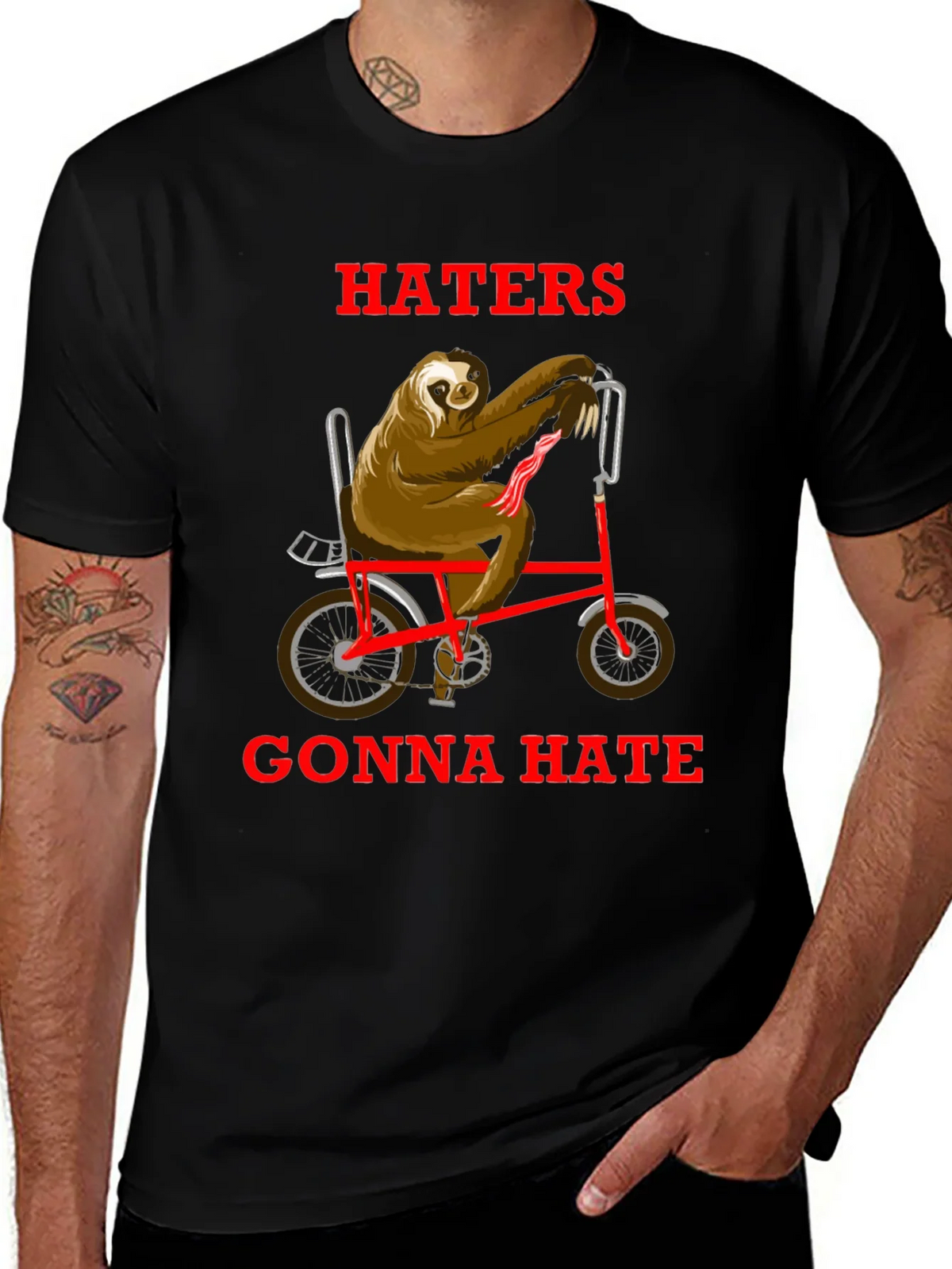 Haters Gonna Hate Sloth on Bike T-Shirt product image 1