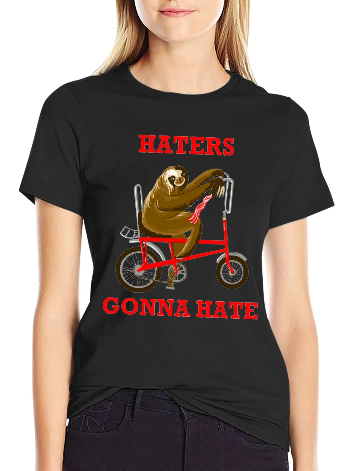 Haters Gonna Hate Sloth on Bike T-Shirt product image 2