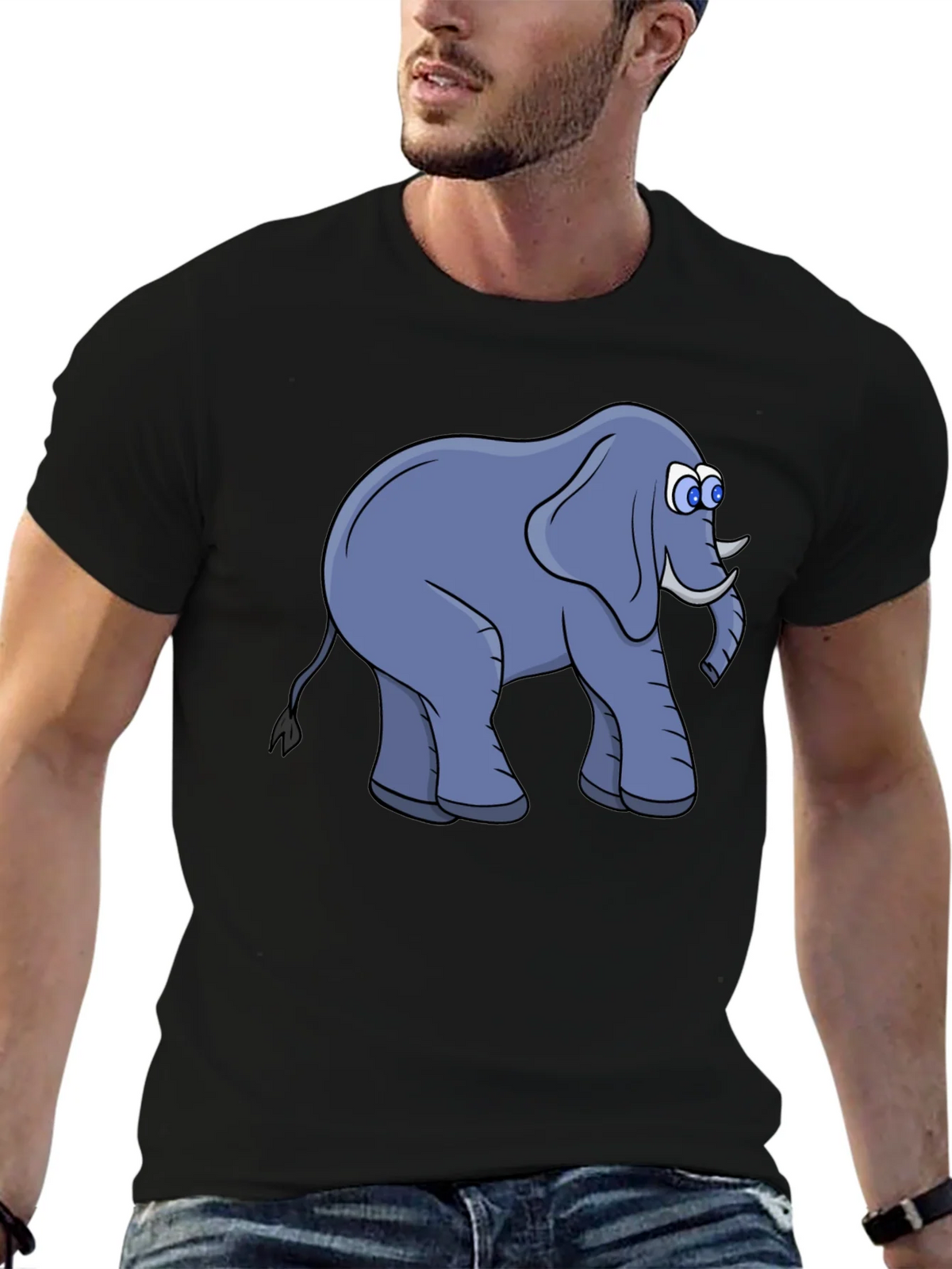 Elephant Cartoon Black T-Shirt product image 6