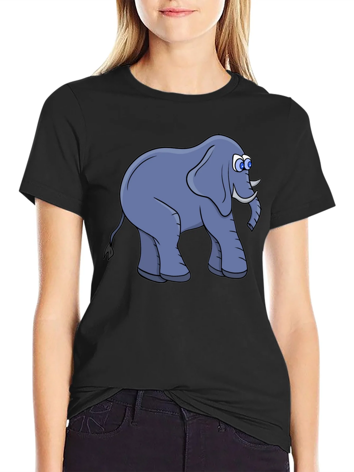 Elephant Cartoon Black T-Shirt product image 2