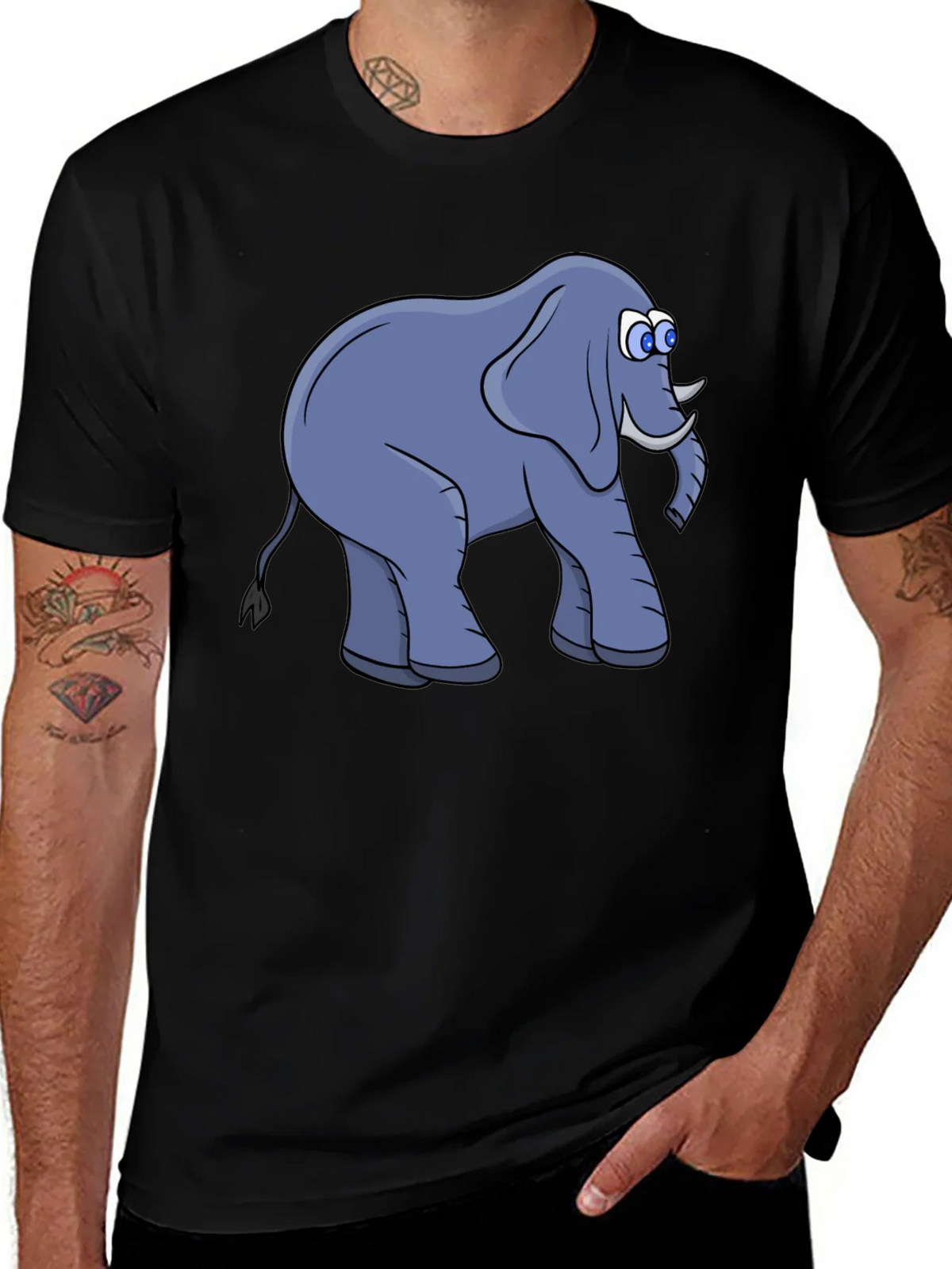 Elephant Cartoon Black T-Shirt product image 1
