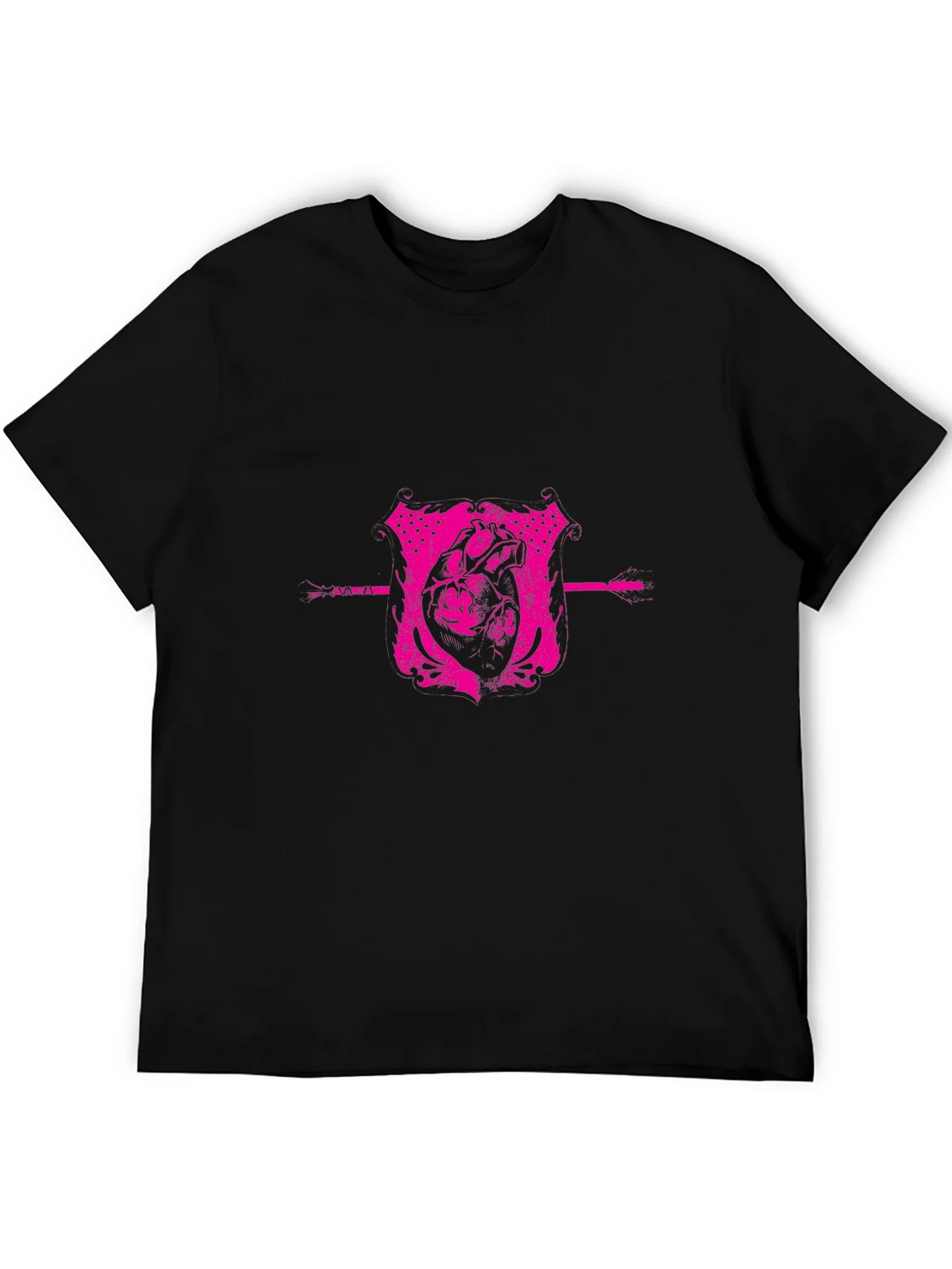 Pink Heart Crest Graphic Black T-Shirt product image 5