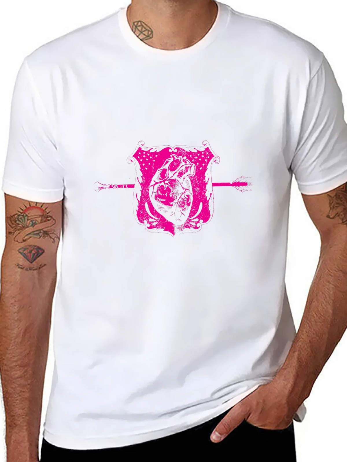 Pink Heart Crest Graphic Black T-Shirt product image 7