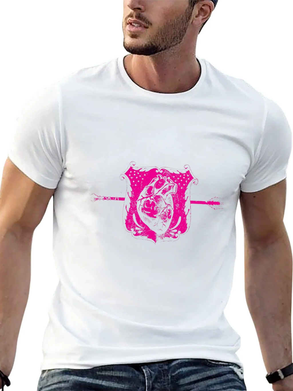 Pink Heart Crest Graphic Black T-Shirt product image 12