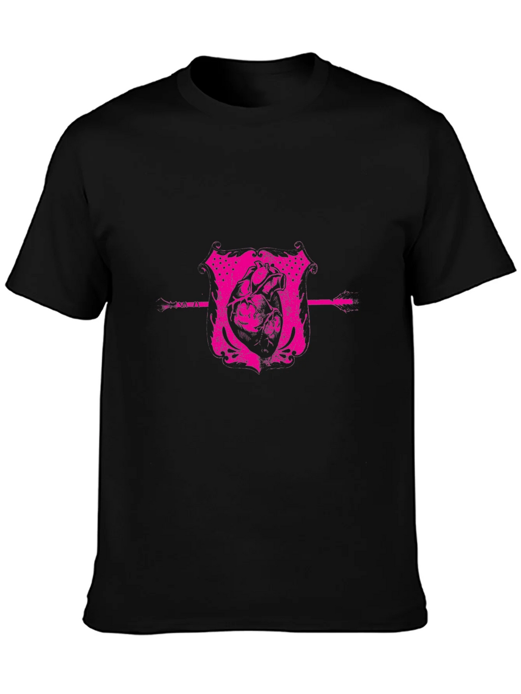 Pink Heart Crest Graphic Black T-Shirt product image 3