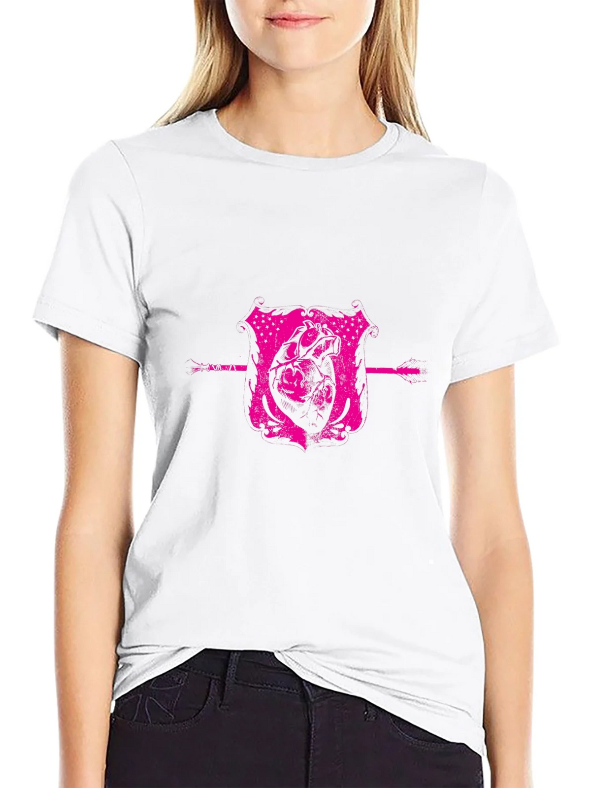 Pink Heart Crest Graphic Black T-Shirt product image 8
