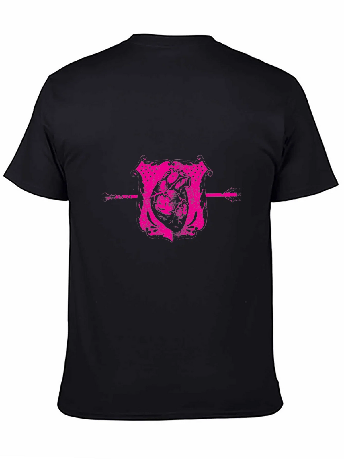 Pink Heart Crest Graphic Black T-Shirt product image 4