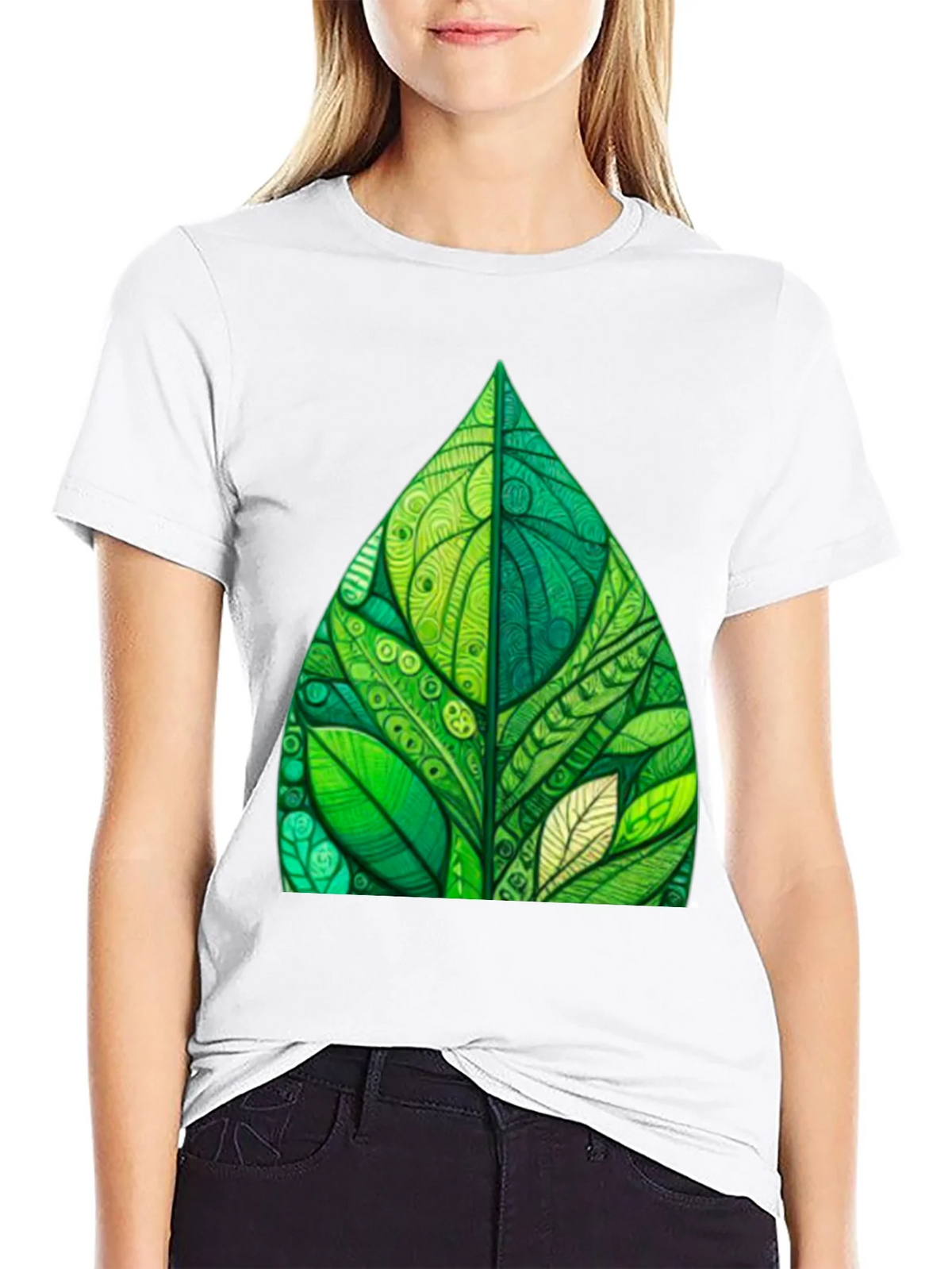 Green Leaf Art Black T-Shirt product image 8