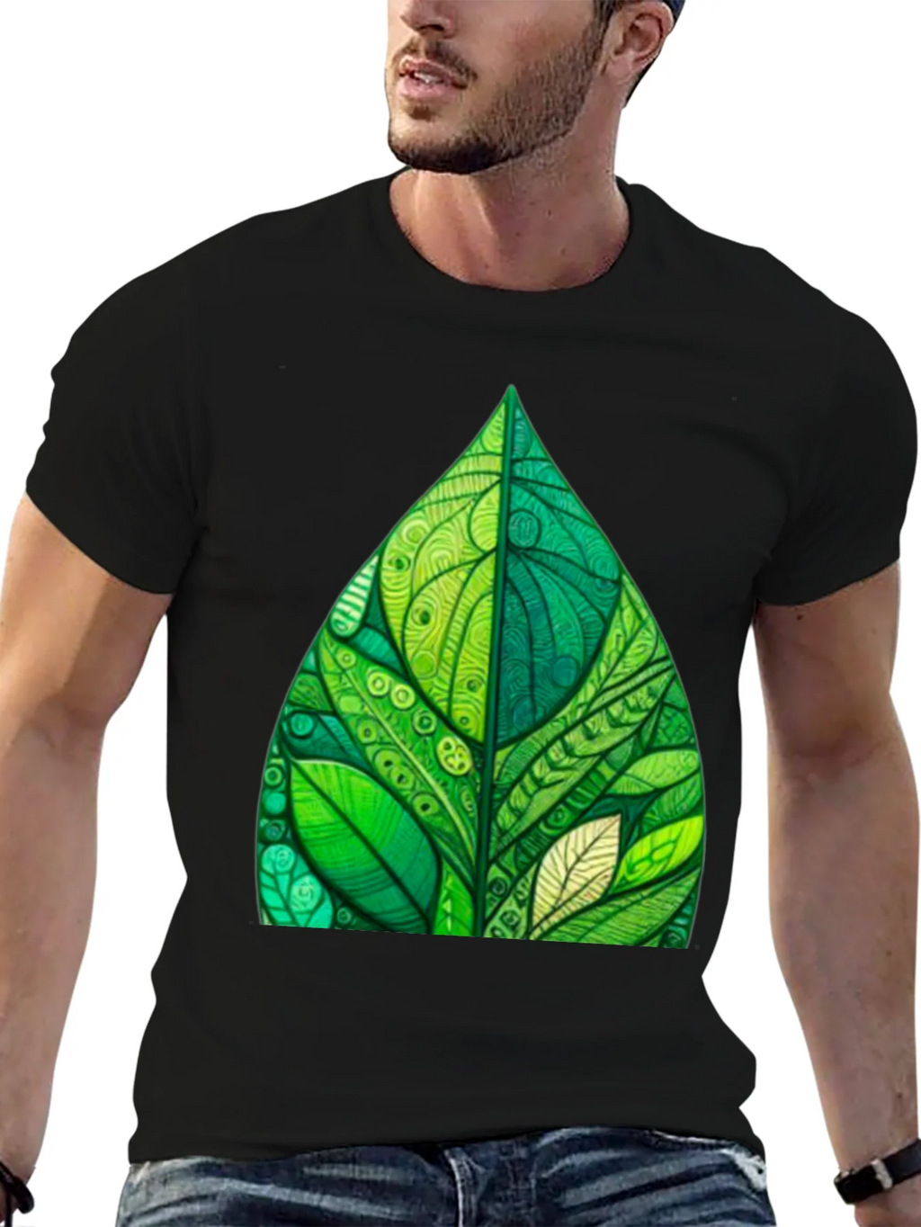 Green Leaf Art Black T-Shirt product image 6