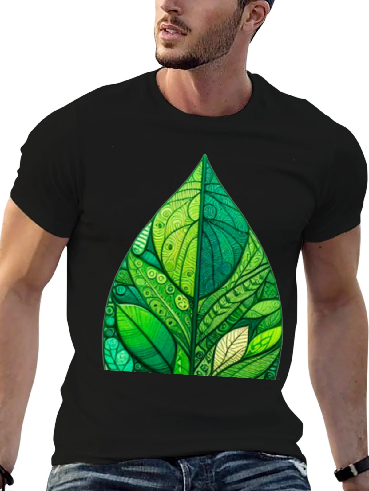 Green Leaf Art Black T-Shirt product image 6