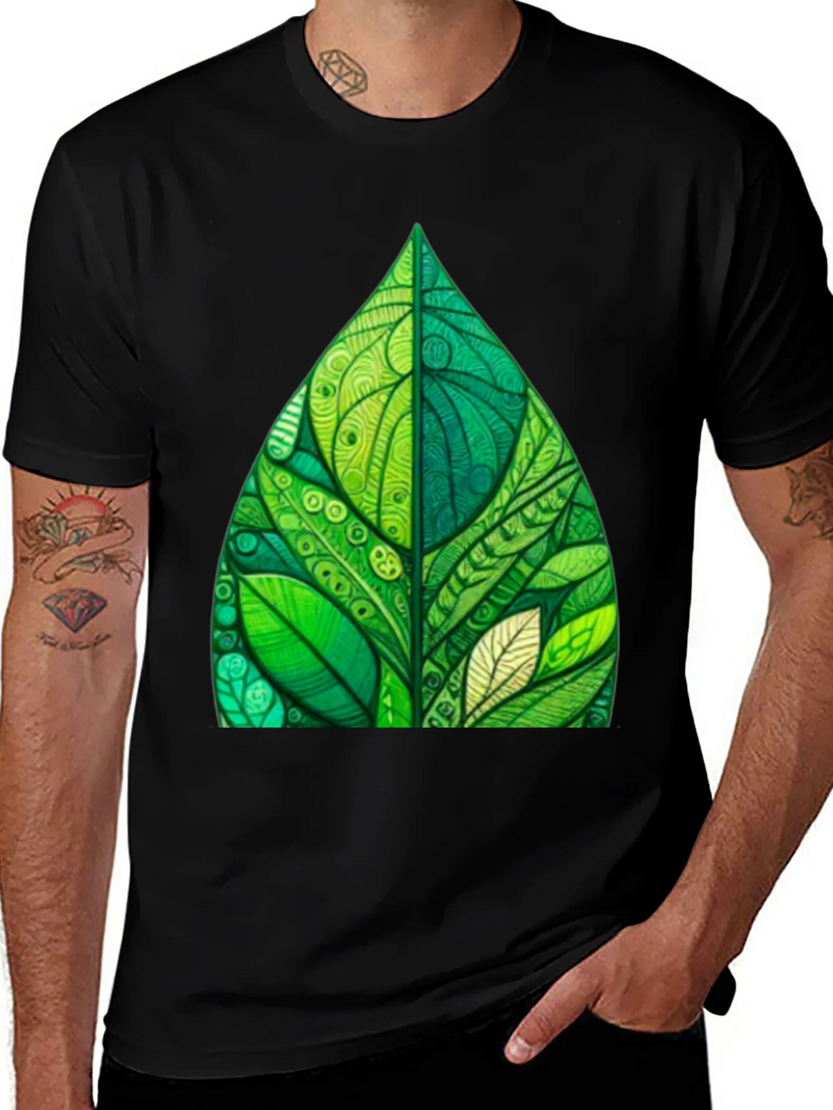 Green Leaf Art Black T-Shirt product image 1