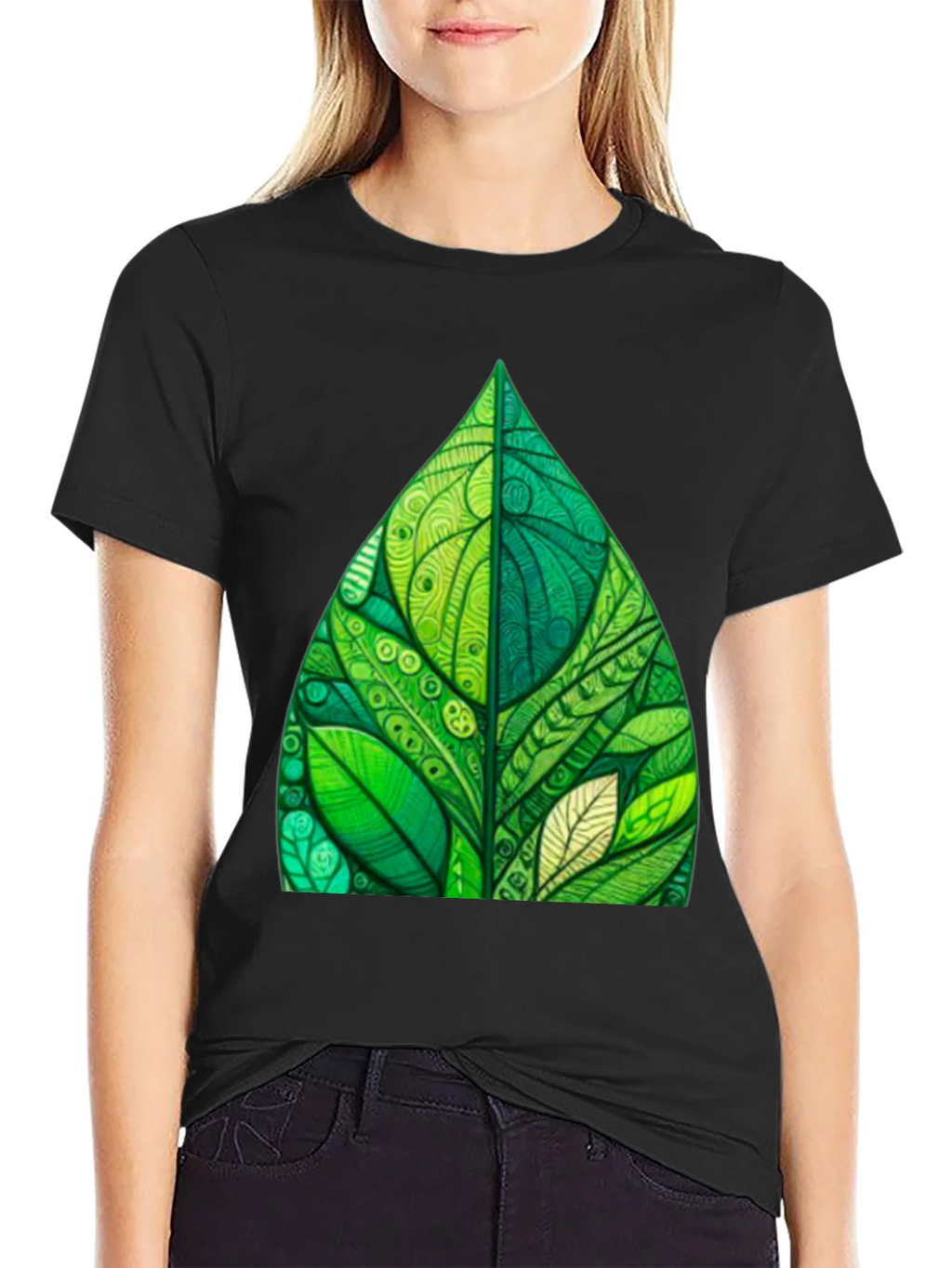 Green Leaf Art Black T-Shirt product image 2