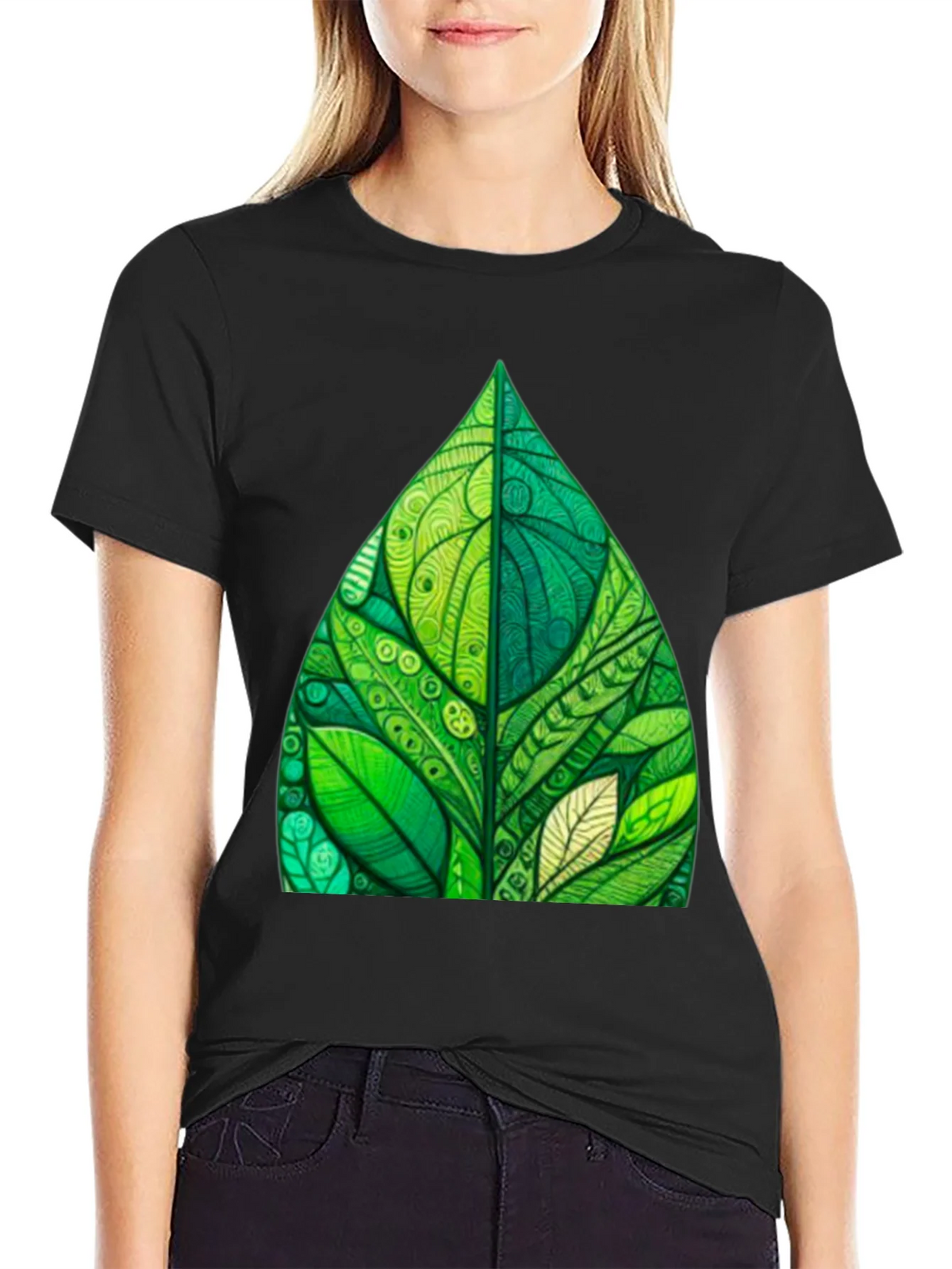 Green Leaf Art Black T-Shirt product image 2