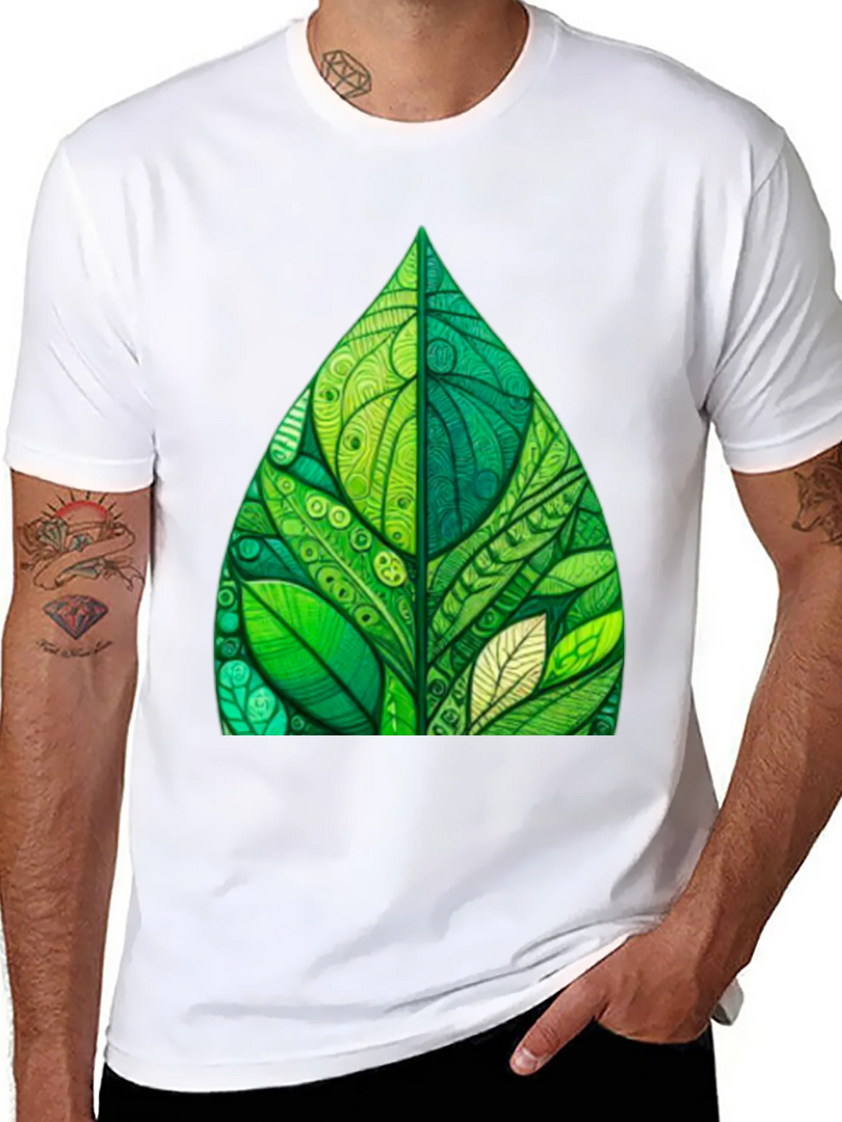 Green Leaf Art Black T-Shirt product image 7