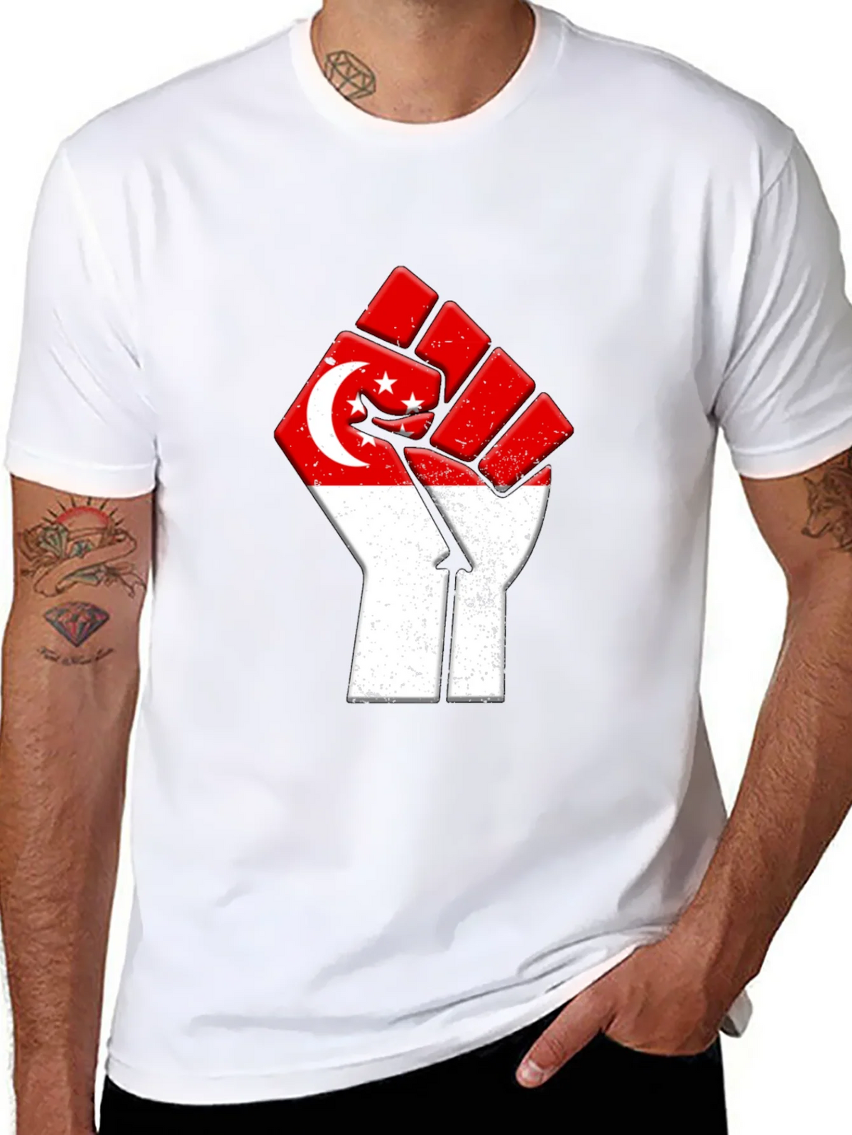 Singapore Flag Fist T-Shirt product image 7
