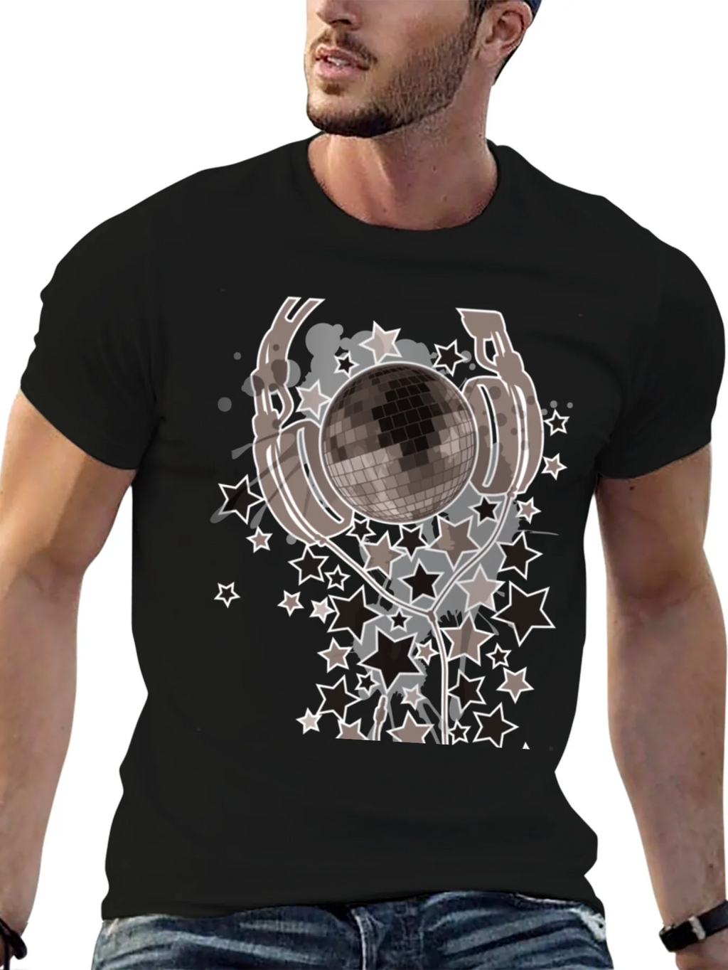 Disco Ball Headphones Graphic Tee - Mens Black T-Shirt product image 6