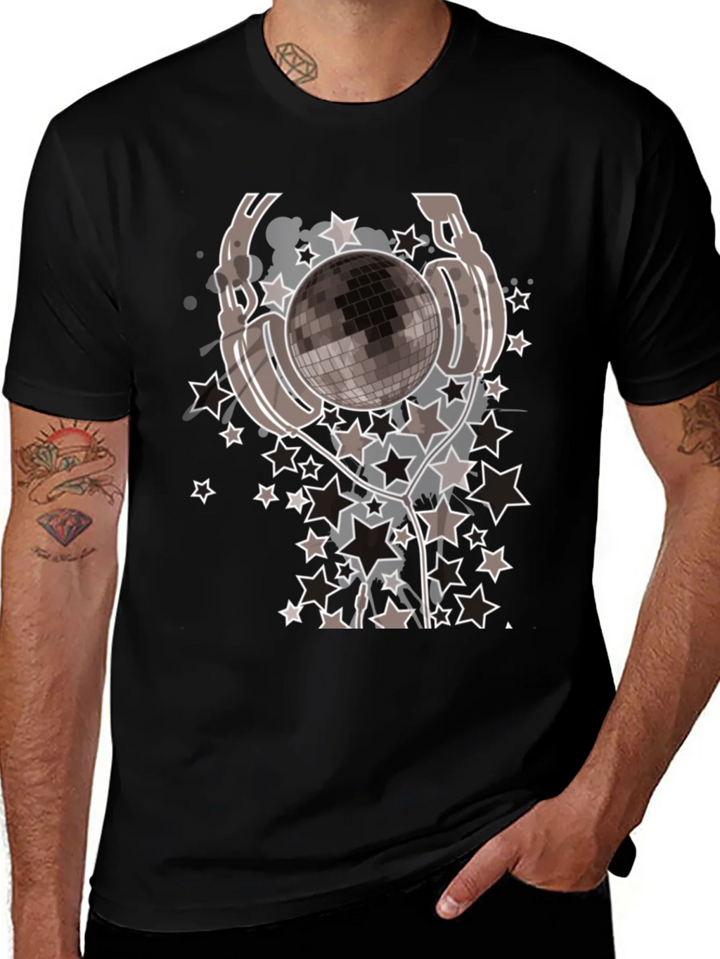 Disco Ball Headphones Graphic Tee - Mens Black T-Shirt product image 1