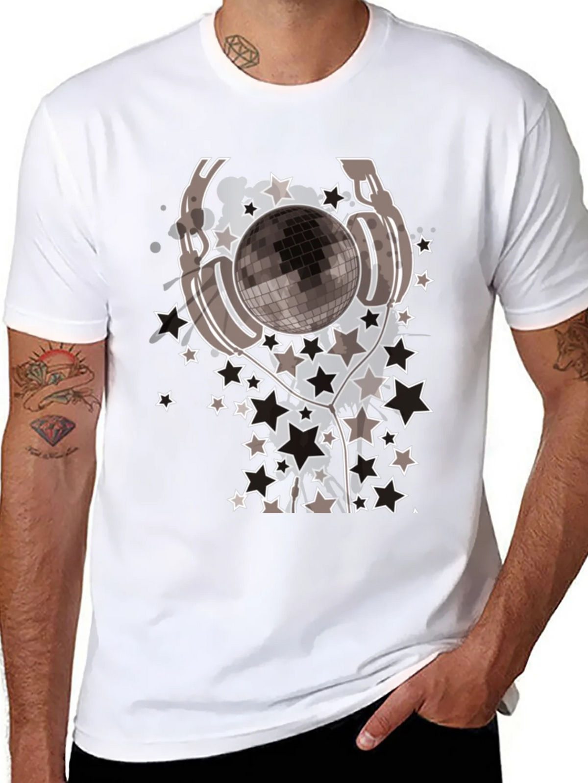 Disco Ball Headphones Graphic Tee - Mens Black T-Shirt product image 7