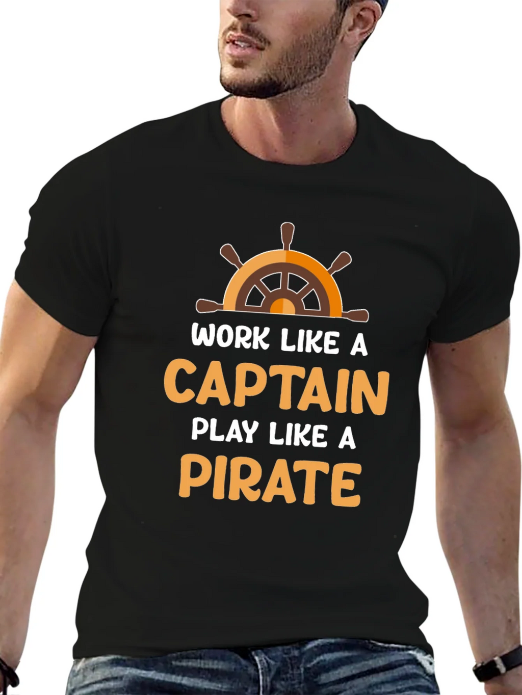 Work Like a Captain Play a Pirate Black T-Shirt product image 6