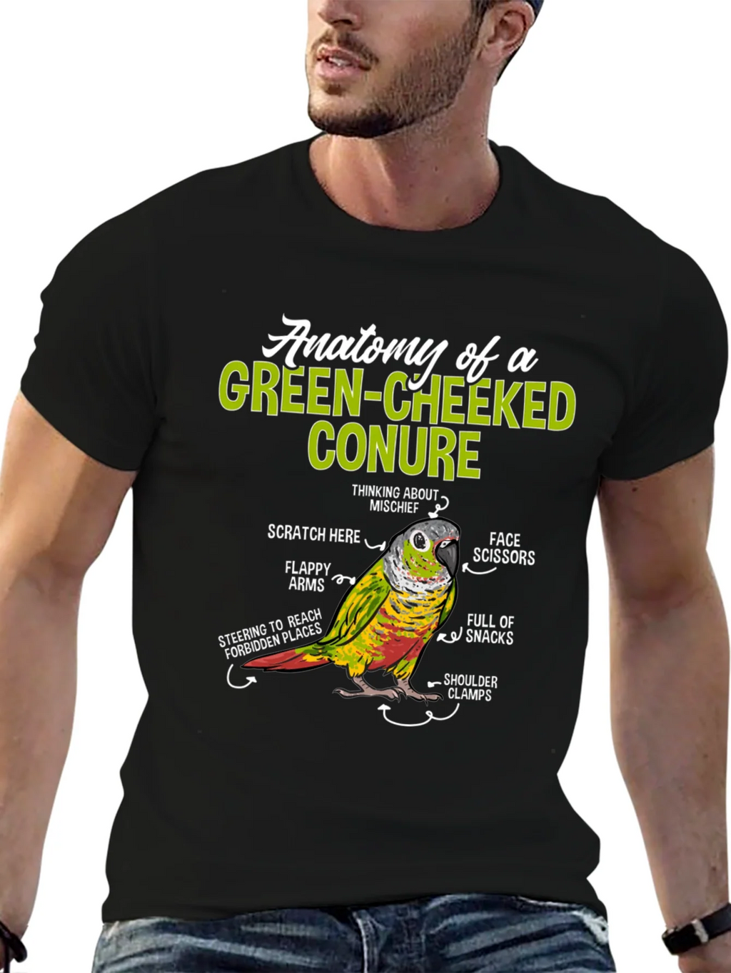 Green-Cheeked Conure Anatomy T-Shirt product image 6