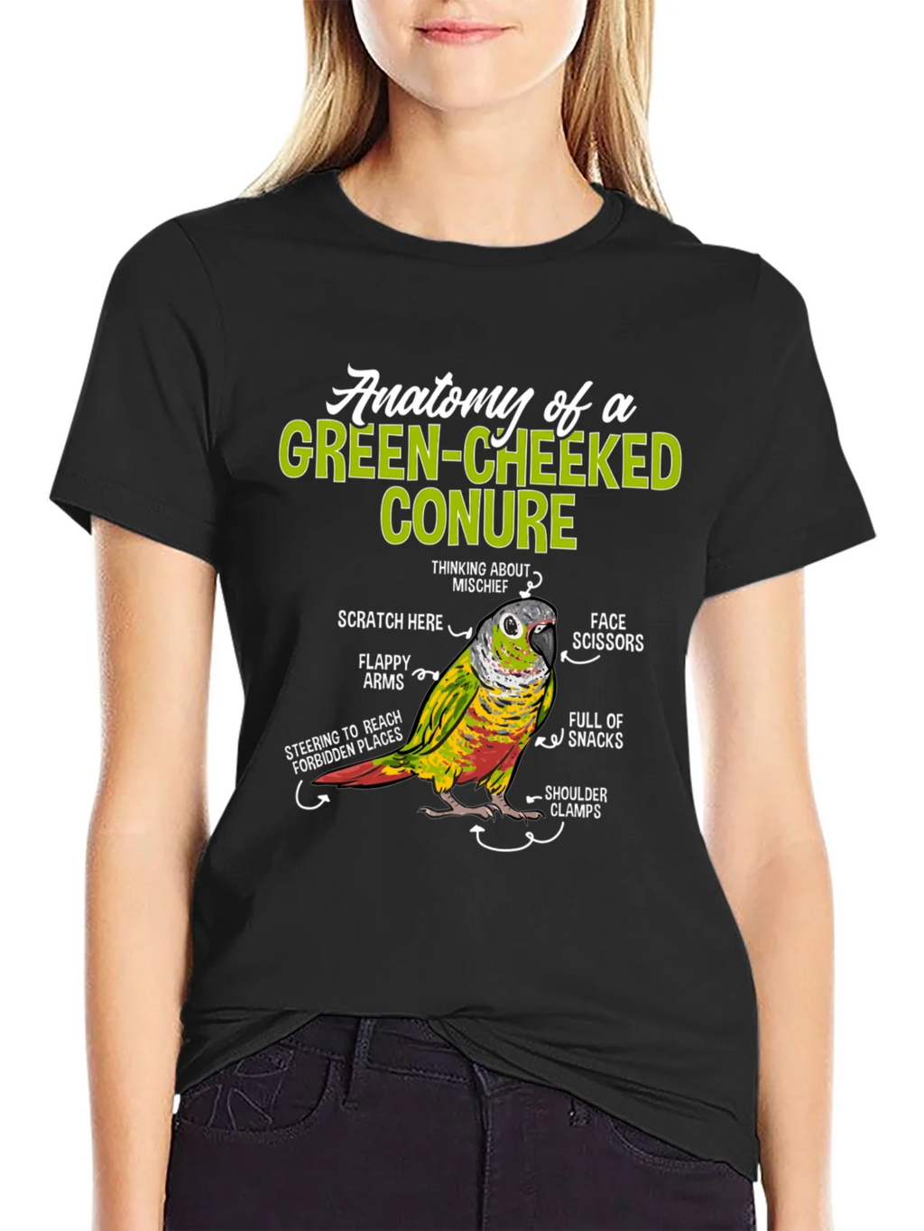 Green-Cheeked Conure Anatomy T-Shirt product image 2