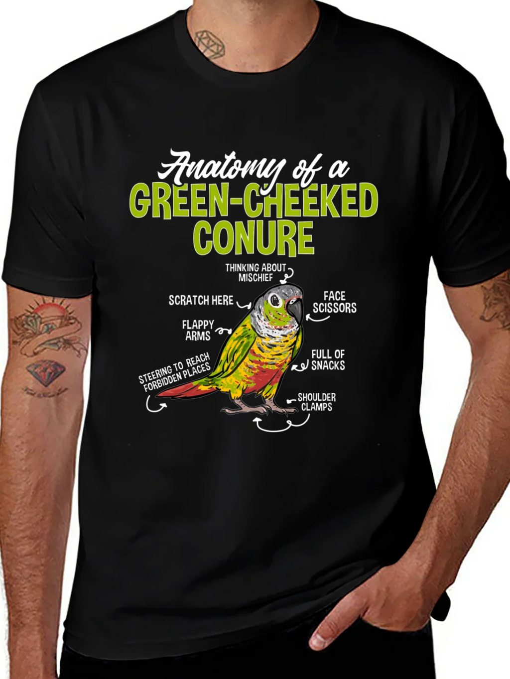Green-Cheeked Conure Anatomy T-Shirt product image 1