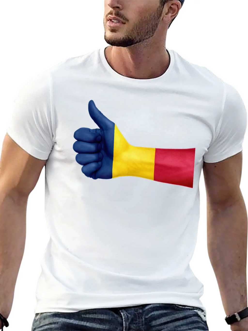 Romania Flag Thumbs Up Graphic Tee - Black product image 12