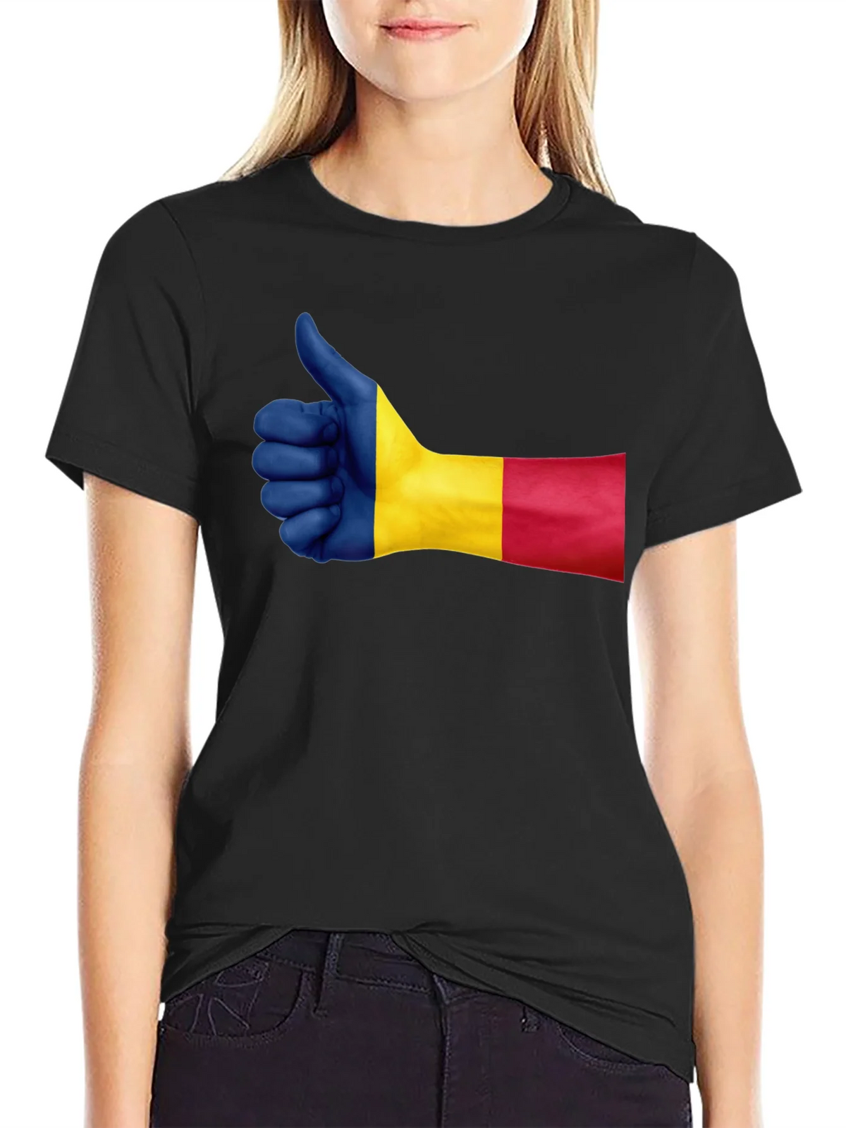 Romania Flag Thumbs Up Graphic Tee - Black product image 2
