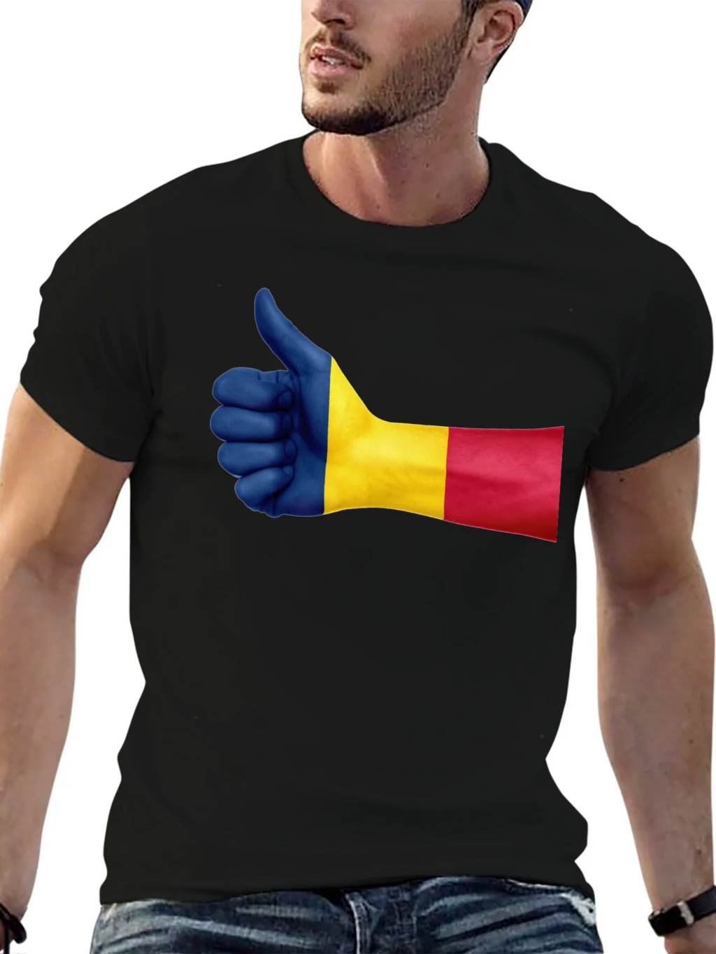 Romania Flag Thumbs Up Graphic Tee - Black product image 6