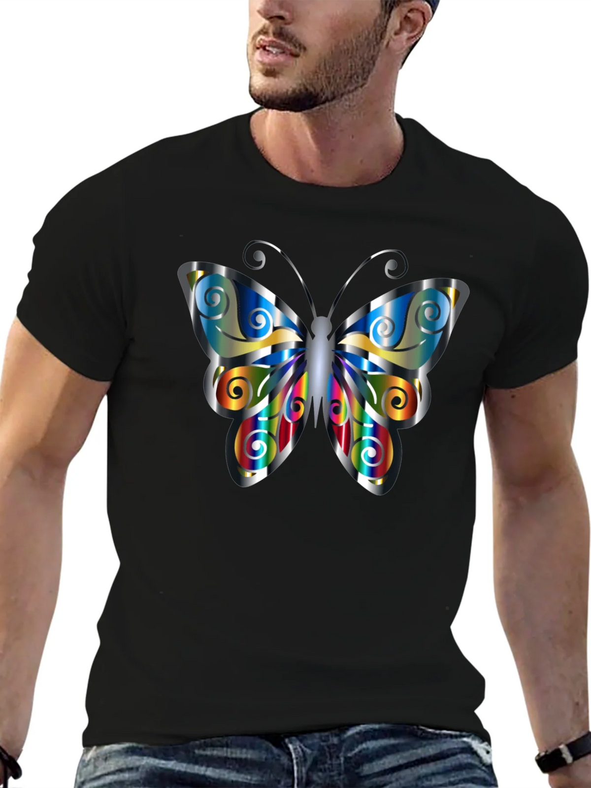 Butterfly Graphic Print Mens Black T-Shirt product image 6