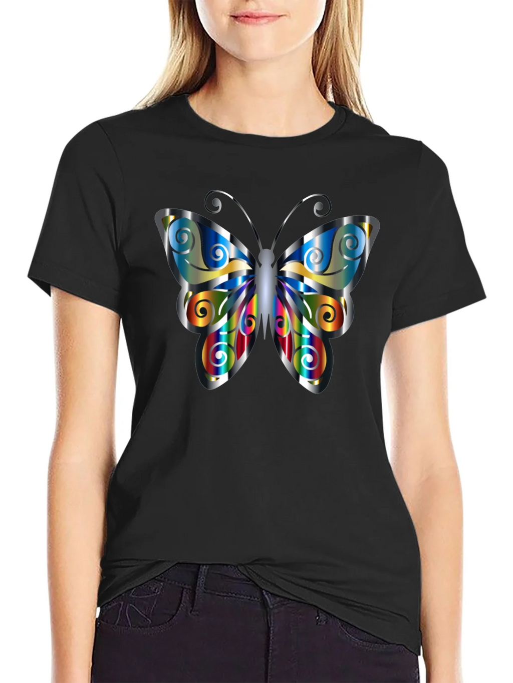 Butterfly Graphic Print Mens Black T-Shirt product image 2