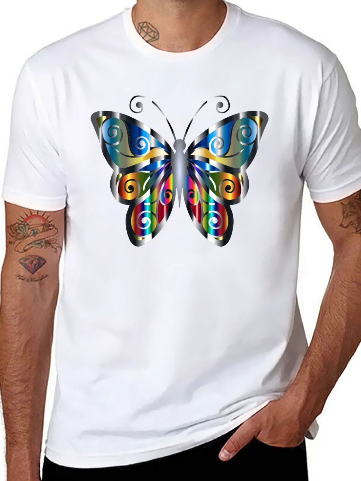 Butterfly Graphic Print Mens Black T-Shirt product image 7