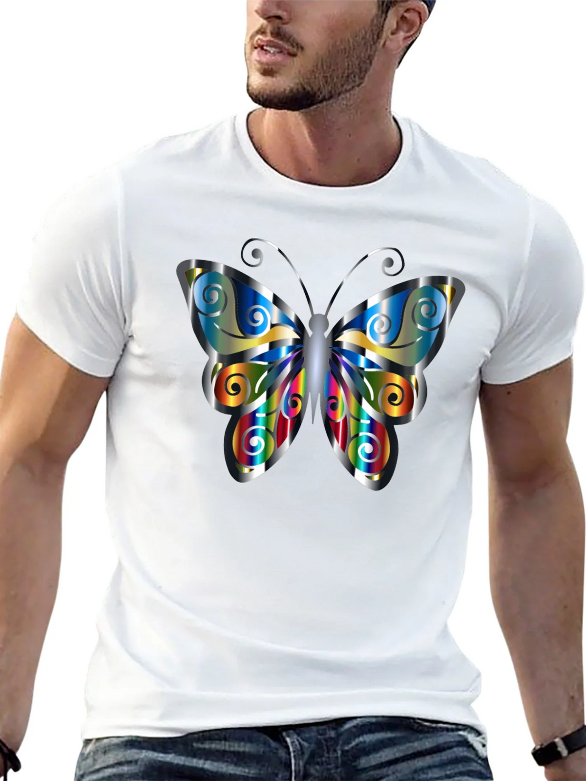 Butterfly Graphic Print Mens Black T-Shirt product image 12