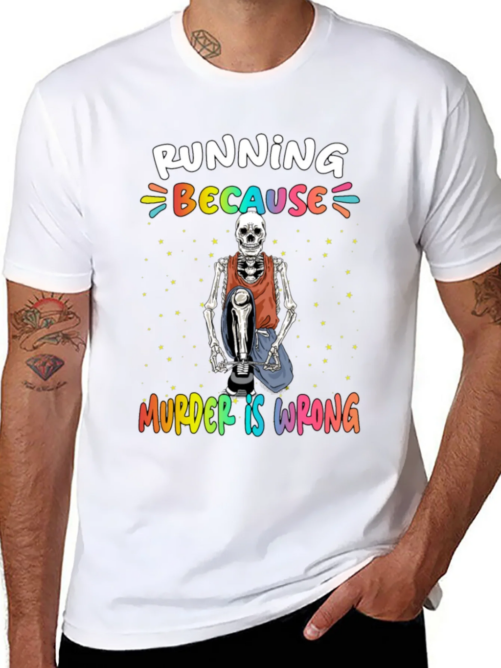 Running Because Murder Is Wrong Skeleton T-Shirt product image 7