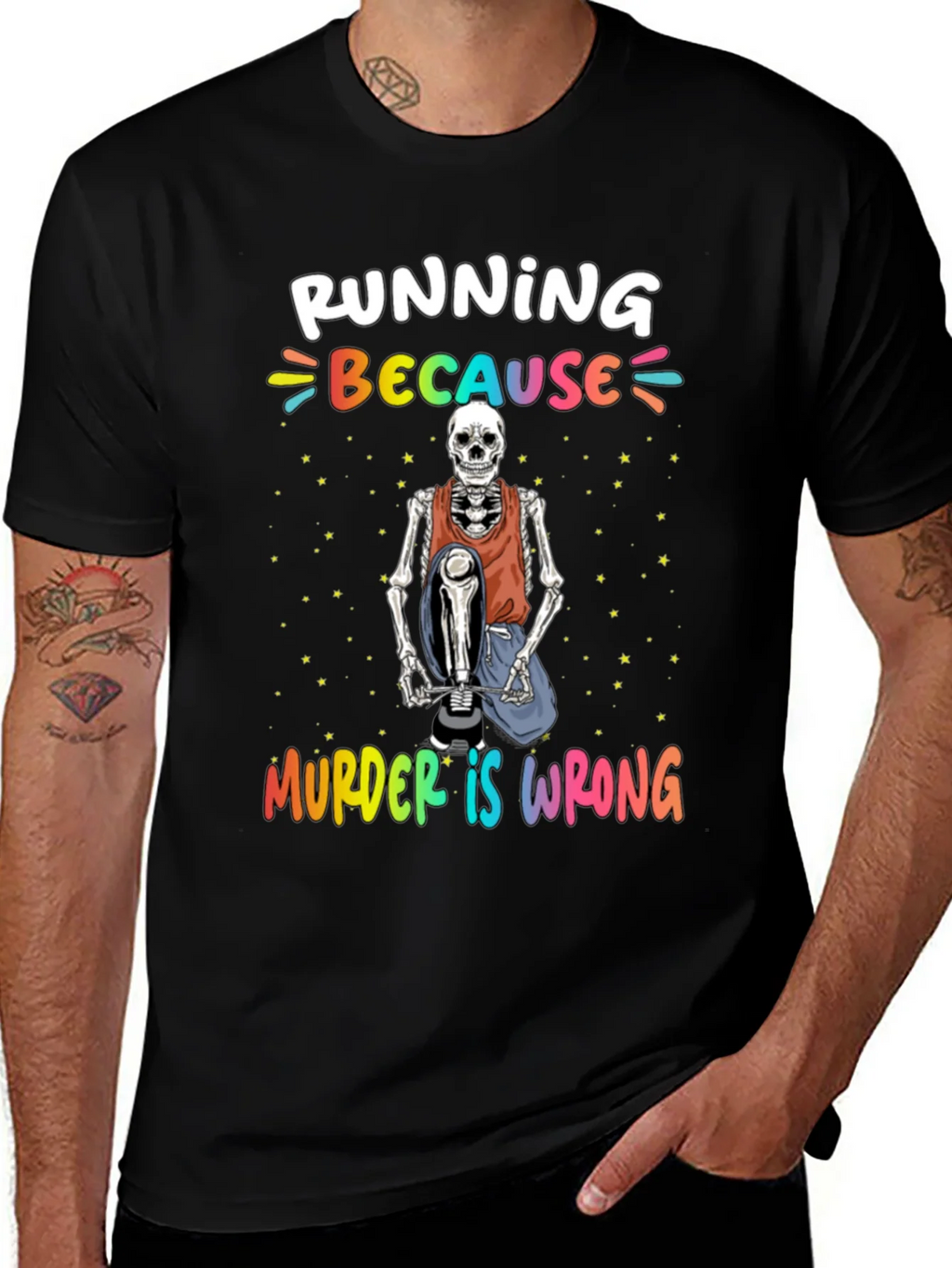 Running Because Murder Is Wrong Skeleton T-Shirt product image 1