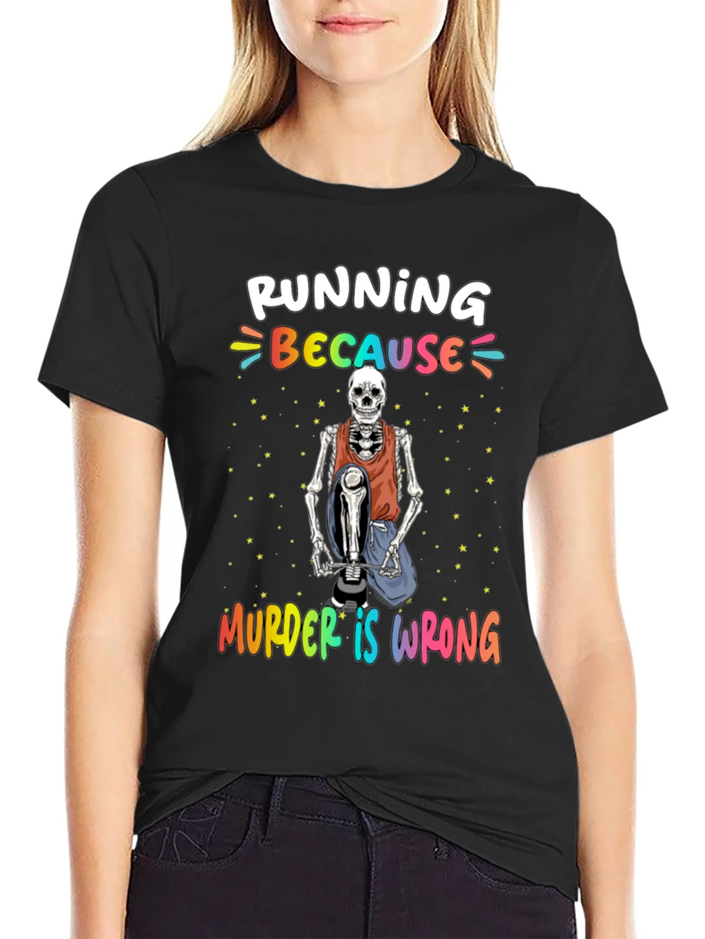 Running Because Murder Is Wrong Skeleton T-Shirt product image 2