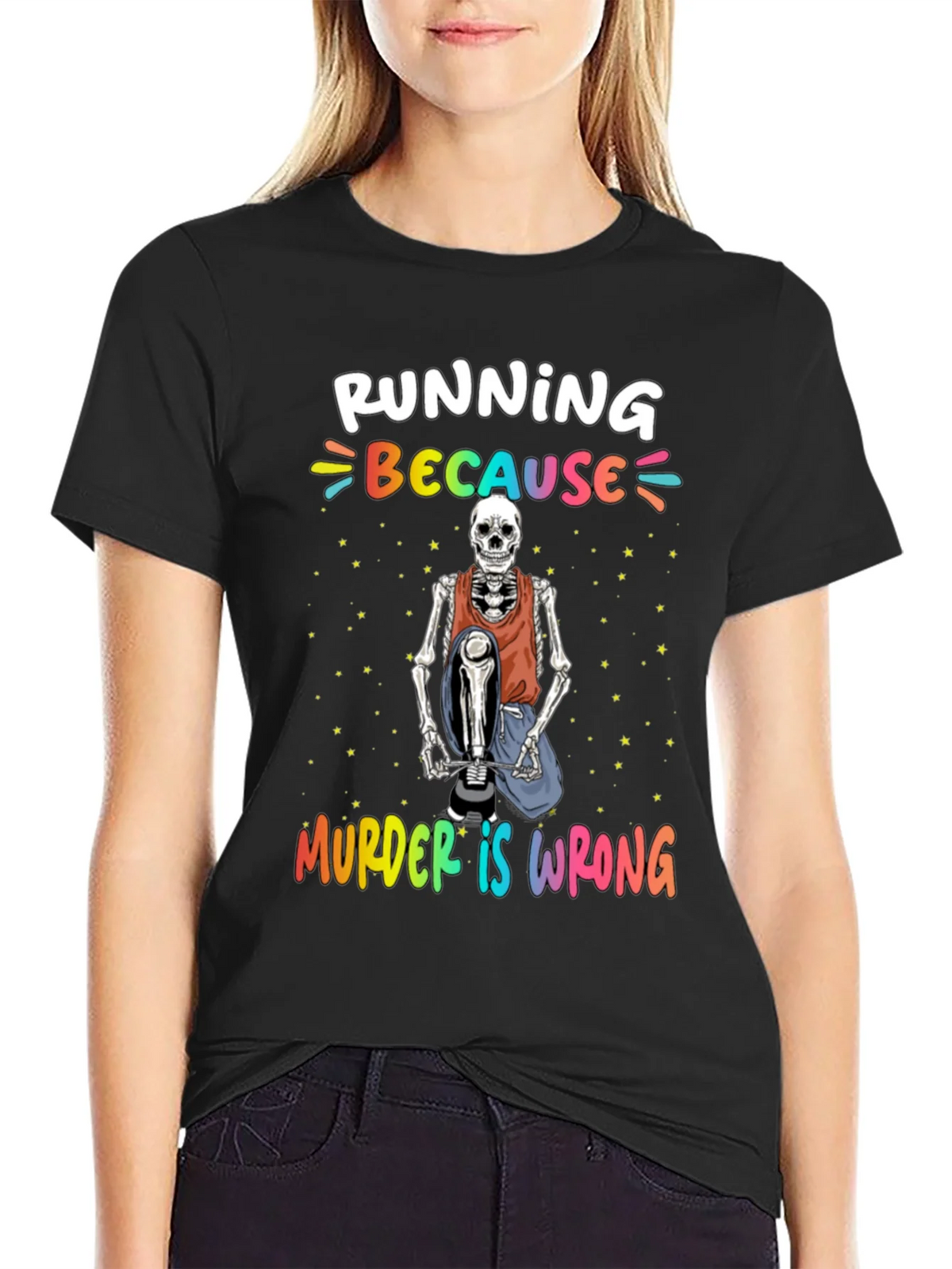Running Because Murder Is Wrong Skeleton T-Shirt product image 2