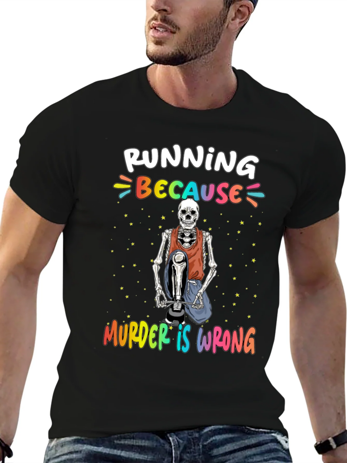 Running Because Murder Is Wrong Skeleton T-Shirt product image 6