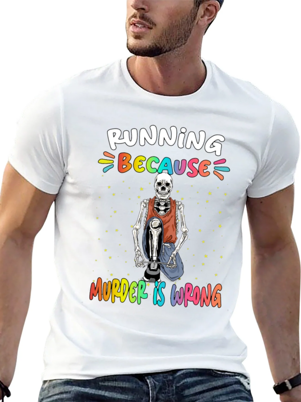 Running Because Murder Is Wrong Skeleton T-Shirt product image 12