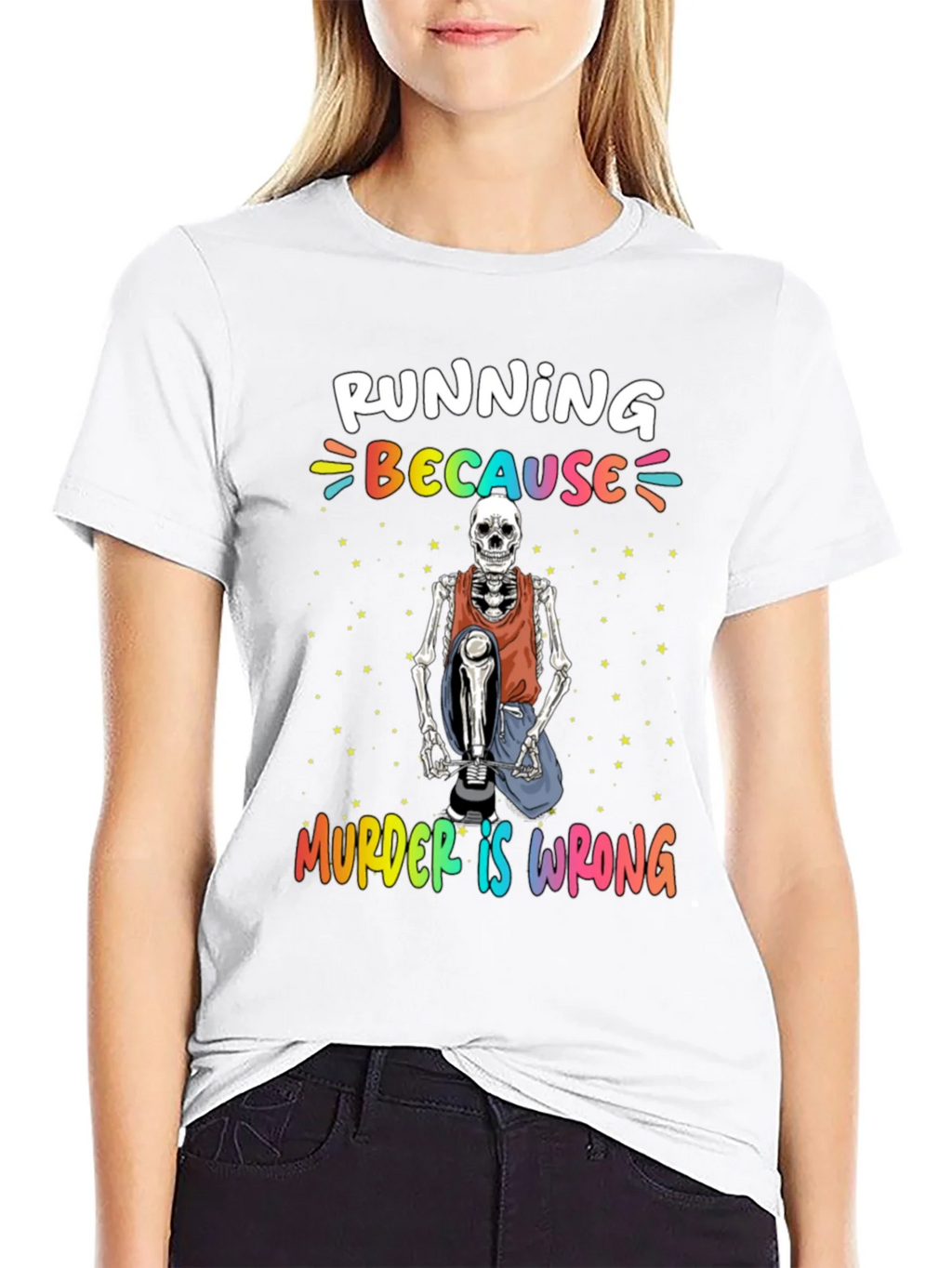 Running Because Murder Is Wrong Skeleton T-Shirt product image 8