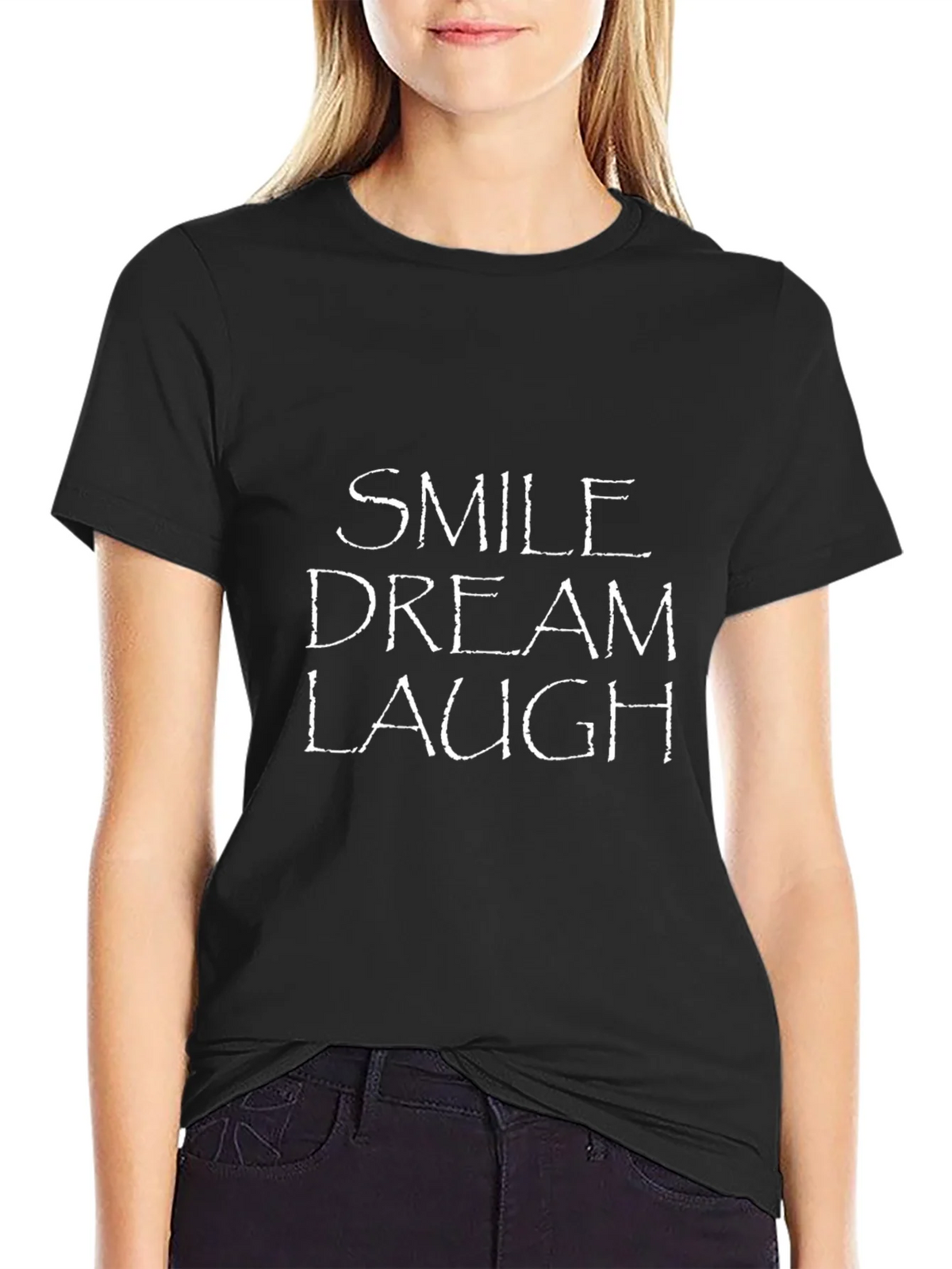 Smile Dream Laugh Black Graphic T-Shirt product image 2
